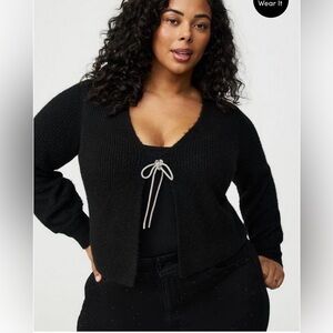 Torrid Chic Black Cardigan with Bow Accent